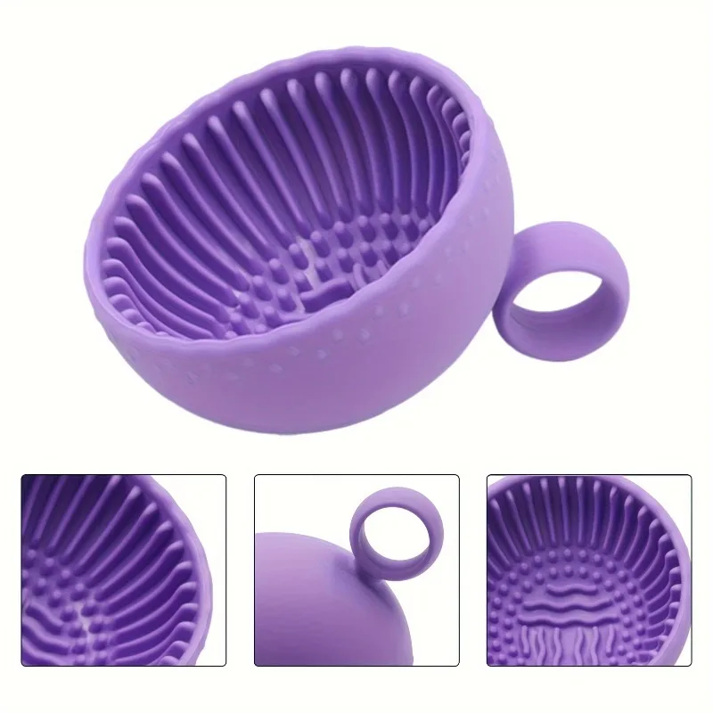 Silicone Makeup Brush Cleaner Bowl,1pcs Unscented Brush Cleaning Mat with Scrubber Pad for Eyebrow, Blush, Facial & Eye Brushes thumbnail 6