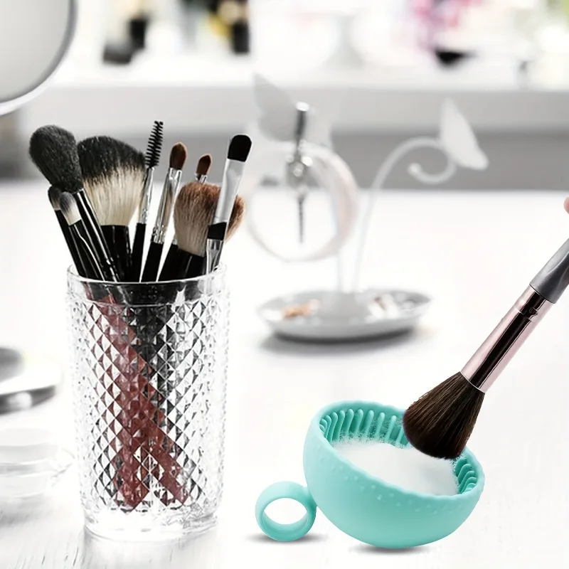 Silicone Makeup Brush Cleaner Bowl,1pcs Unscented Brush Cleaning Mat with Scrubber Pad for Eyebrow, Blush, Facial & Eye Brushes thumbnail 2