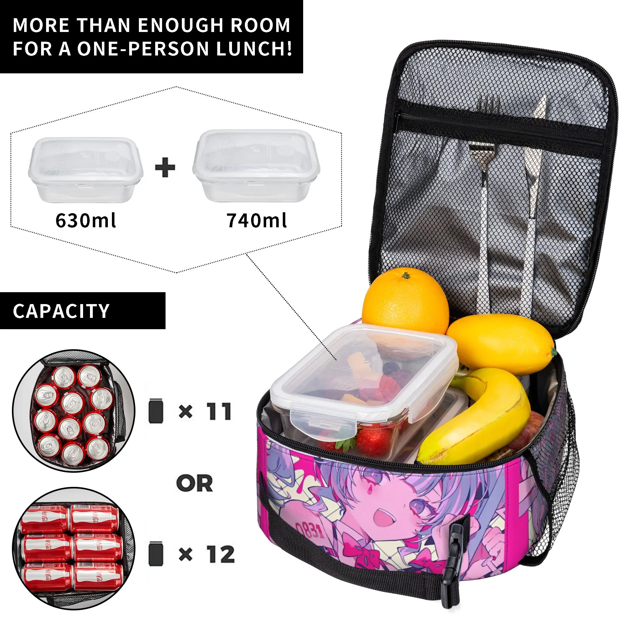 Hatsune Miku  Insulated Lunch Bag Thermal Bag Reusable,Lunch Container Vocaloid Girl Anime  Leakproof Tote Lunch Box Bento Pouch thumbnail 3