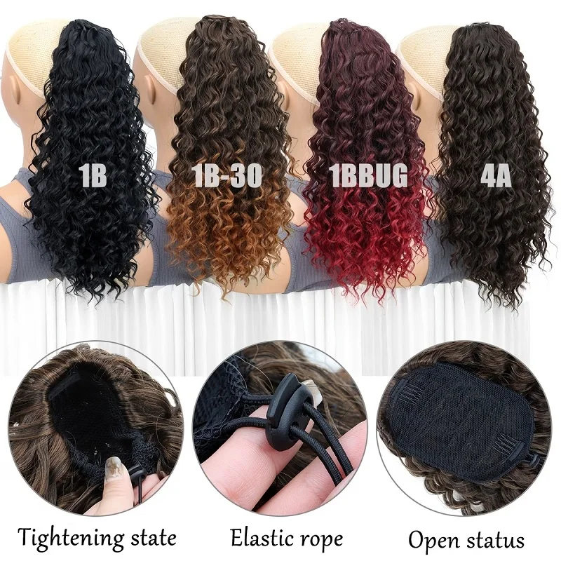 18Inch Synthetic Long Wave Curly Ponytail Hair Extension Drawstring Clip in Fluffy Ponytail Hairpiece for Women thumbnail 3
