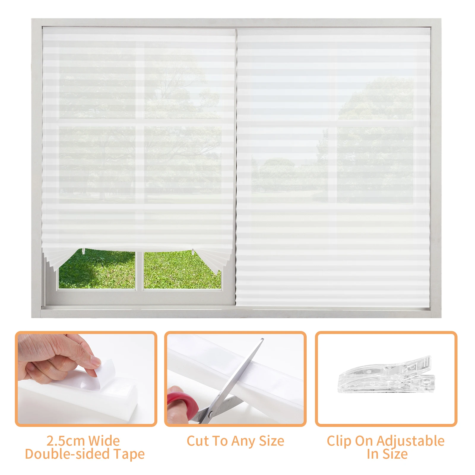 Pleated Window Blinds Blackout Light Filtering Easy to Cut  Paper Pleated Shades Adhesive Privacy Blinds for French Sliding Door thumbnail 3
