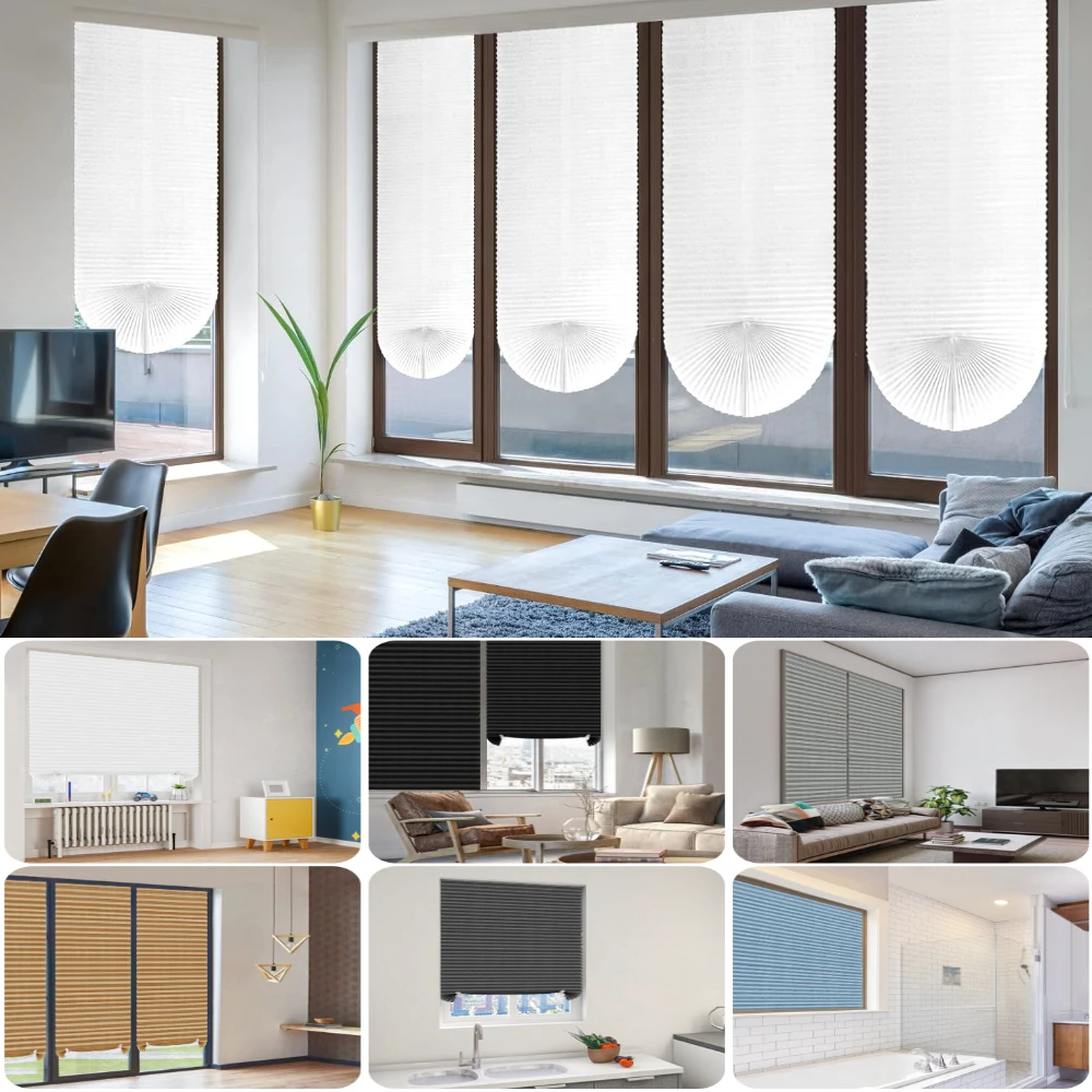 Pleated Window Blinds Blackout Light Filtering Easy to Cut  Paper Pleated Shades Adhesive Privacy Blinds for French Sliding Door thumbnail 6