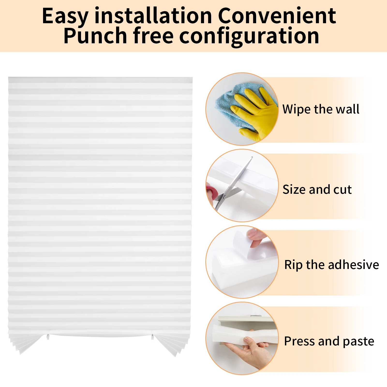 Pleated Window Blinds Blackout Light Filtering Easy to Cut  Paper Pleated Shades Adhesive Privacy Blinds for French Sliding Door thumbnail 2