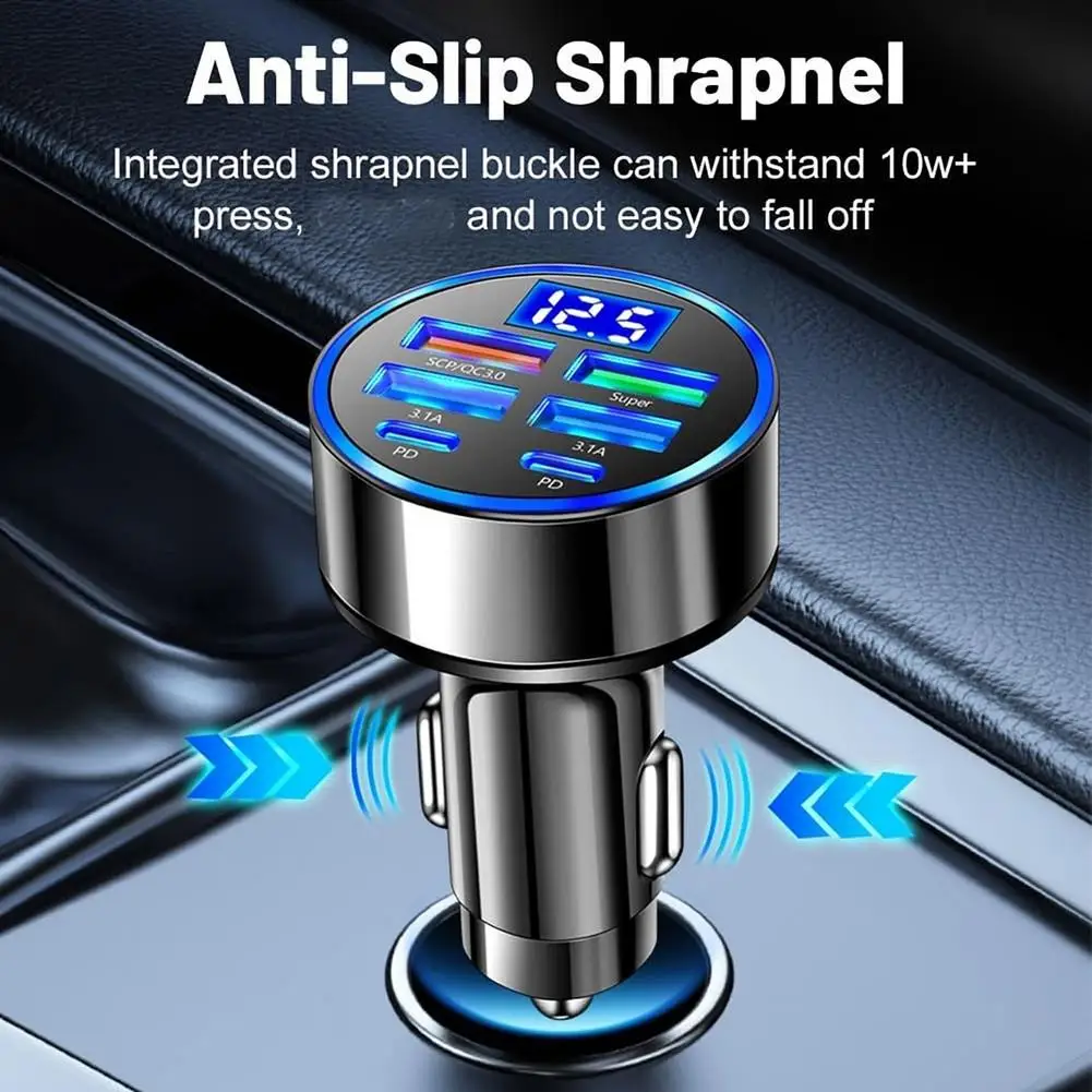300W 4USB + 2PD Car Fast Charger  – 6 Ports Type C PD Quick Charge 3.0 Car Charger with LED Voltage Display thumbnail 5