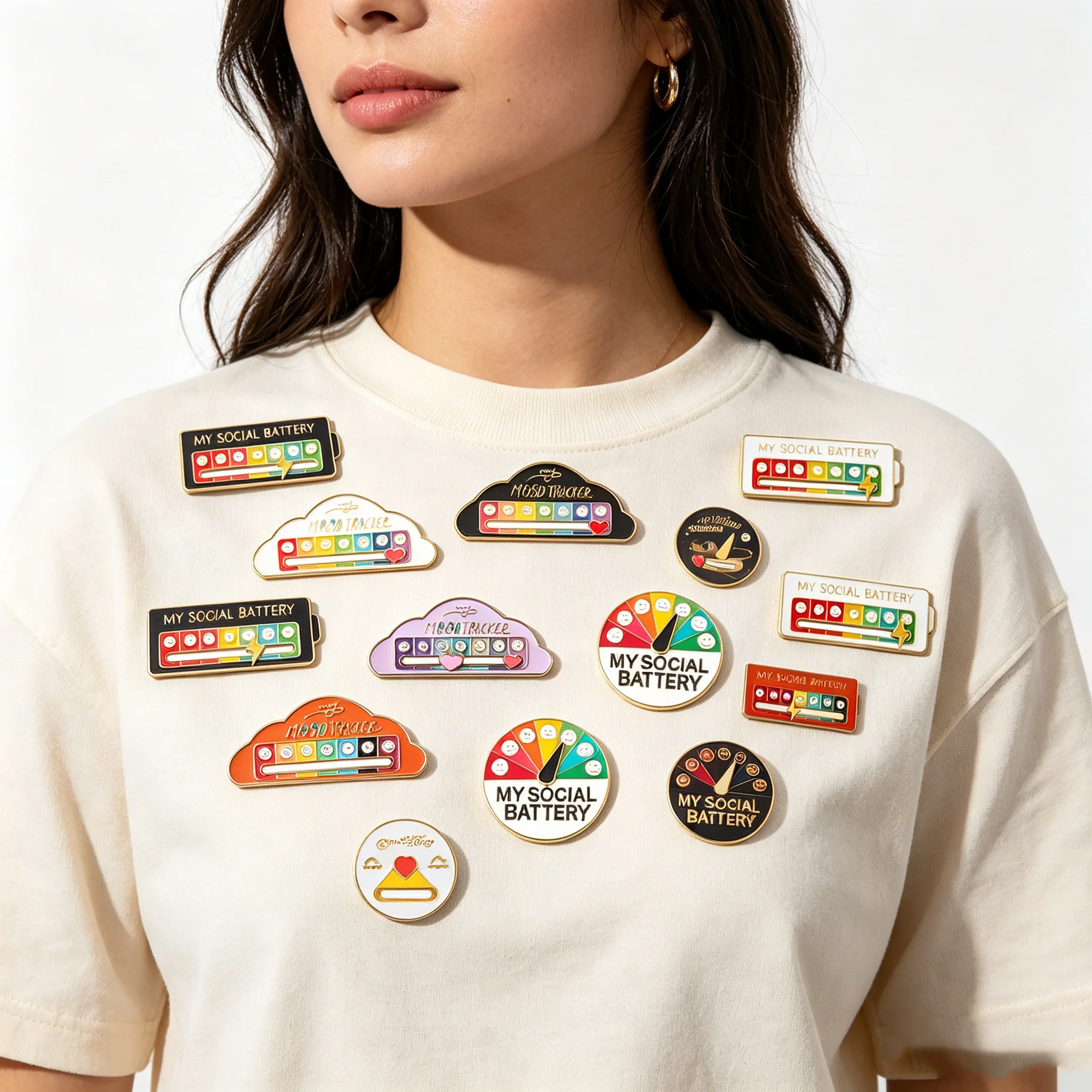 FTCY 1PCS/2PCS My Social Battery Badge Expression Pins Brooch for Women Men Mood Conversion Energy Brooch Jewelry Gifts
