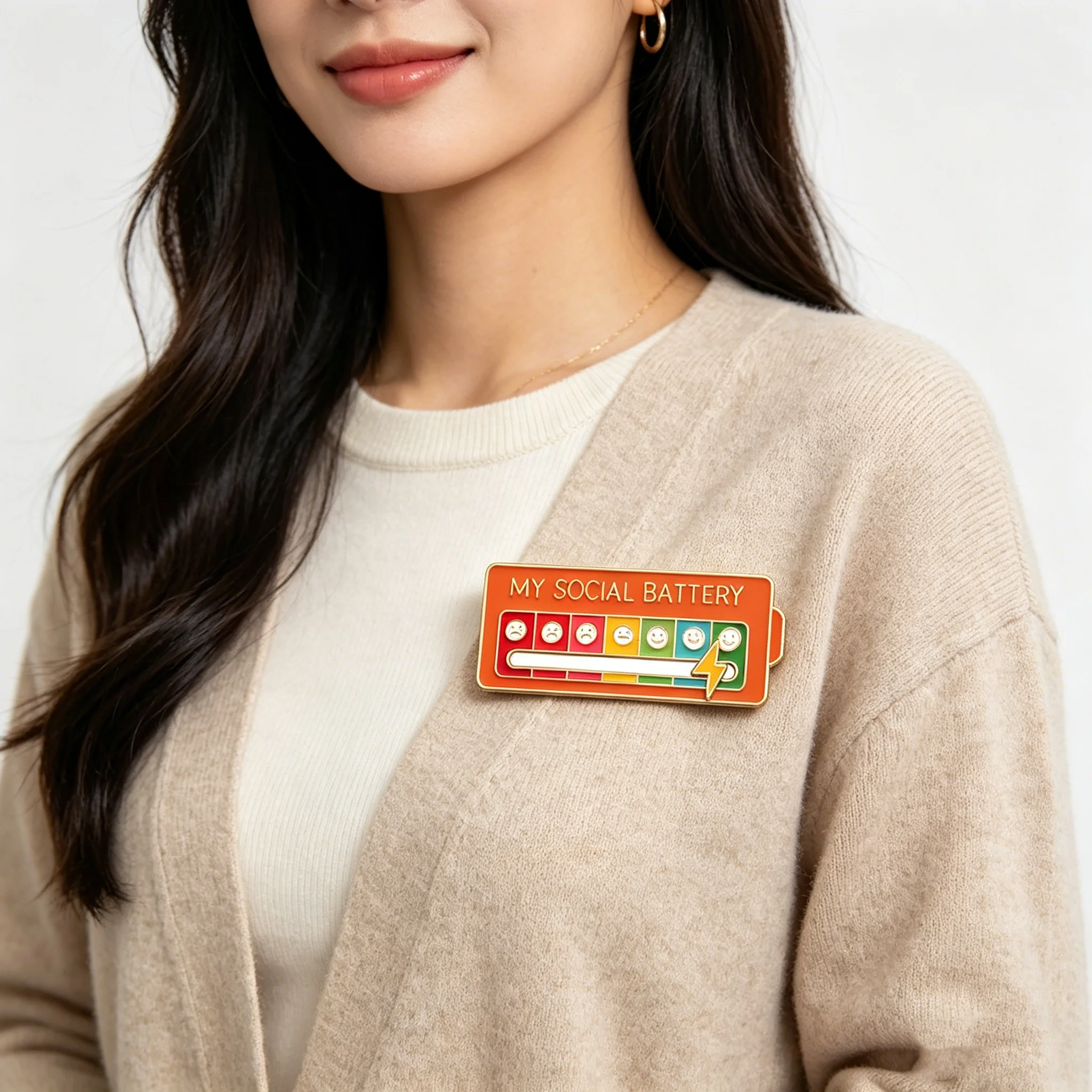 FTCY 1PCS/2PCS My Social Battery Badge Expression Pins Brooch for Women Men Mood Conversion Energy Brooch Jewelry Gifts thumbnail 2