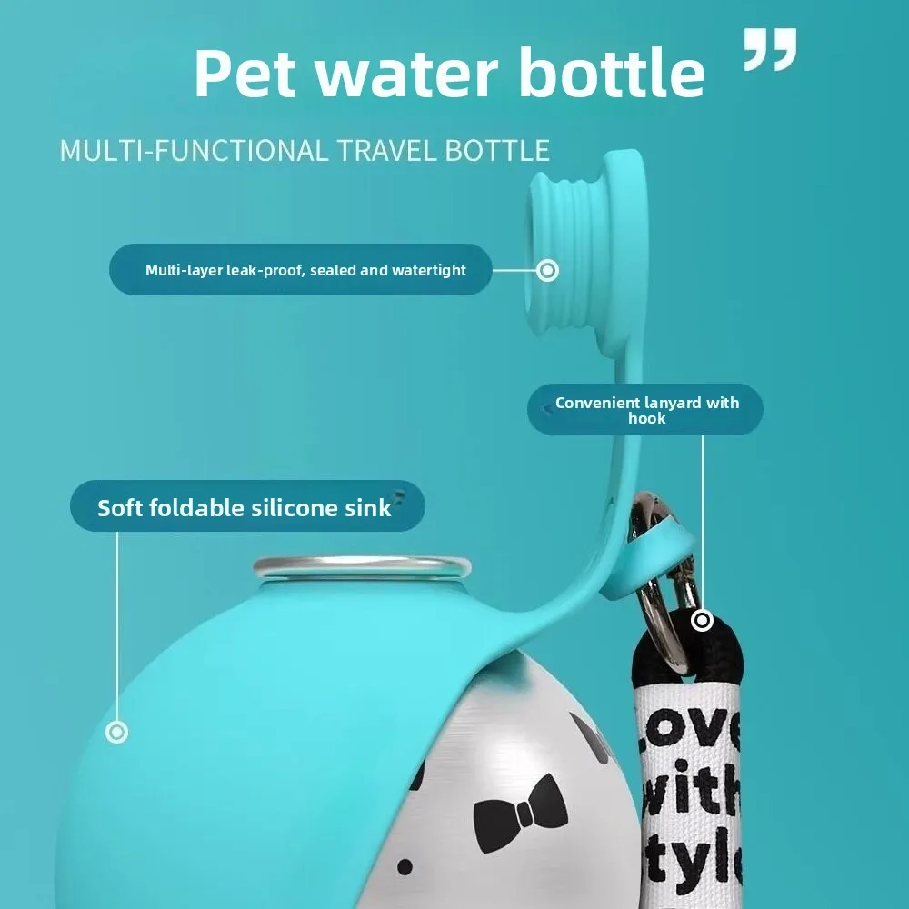 285ML Leak-Proof Feeder Dogs Bottle,Portable Dog Drinker 2-in-1 Stainless Steel Silicon Lightweight Travel Pet Supplies thumbnail 3