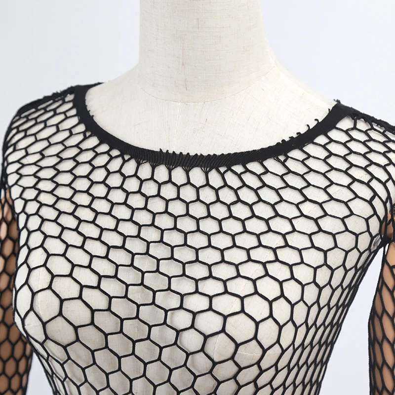Sexy Hollow Out Mesh T-Shirt Female Skinny Crop Top Fashion Summer Basic Tops for Women Fishnet Shirt thumbnail 6