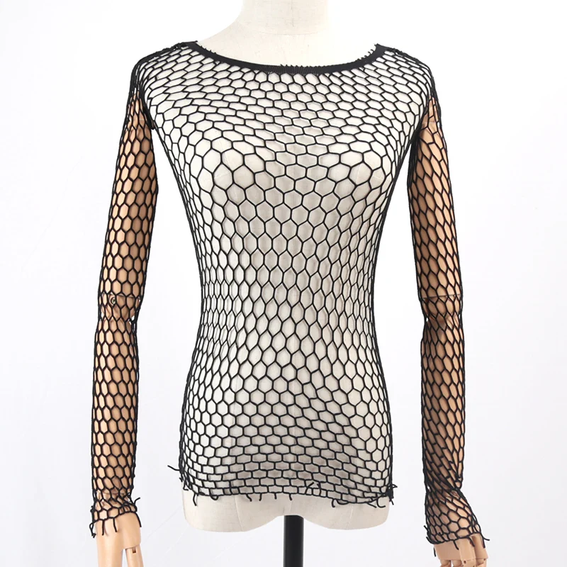 Sexy Hollow Out Mesh T-Shirt Female Skinny Crop Top Fashion Summer Basic Tops for Women Fishnet Shirt thumbnail 5
