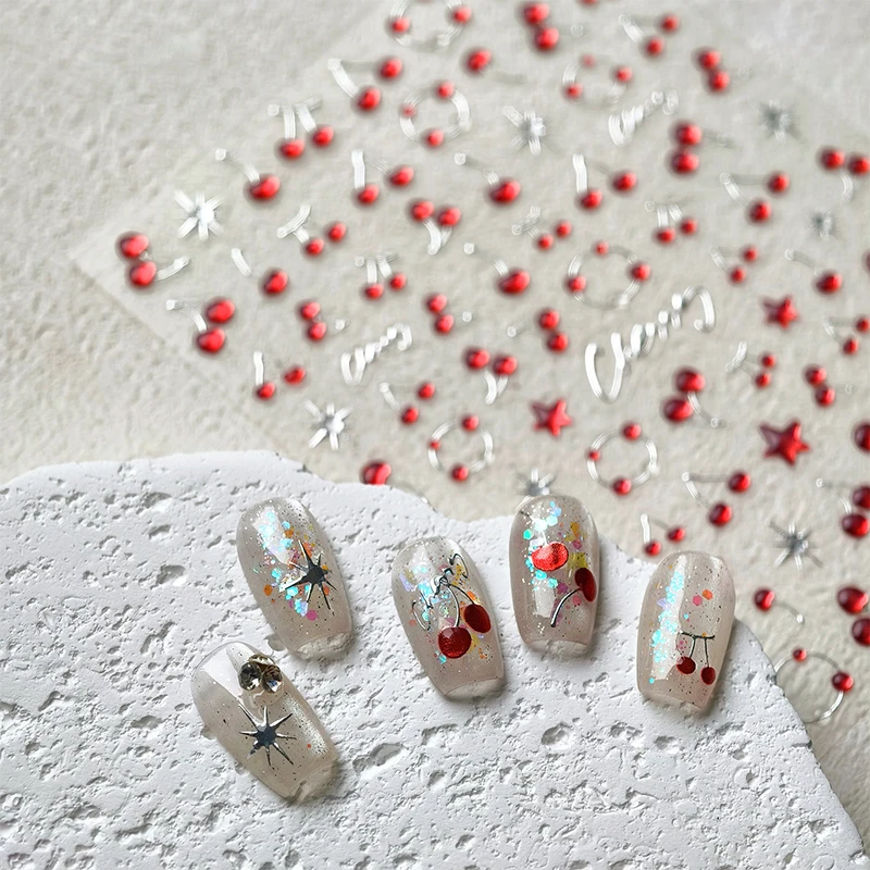 1 Sheet Chic Self Adhesive Manicure Decal Lovely Red Fruit Strawberry Bowknot 5D Nail Art Stickers DIY Accessories thumbnail 5
