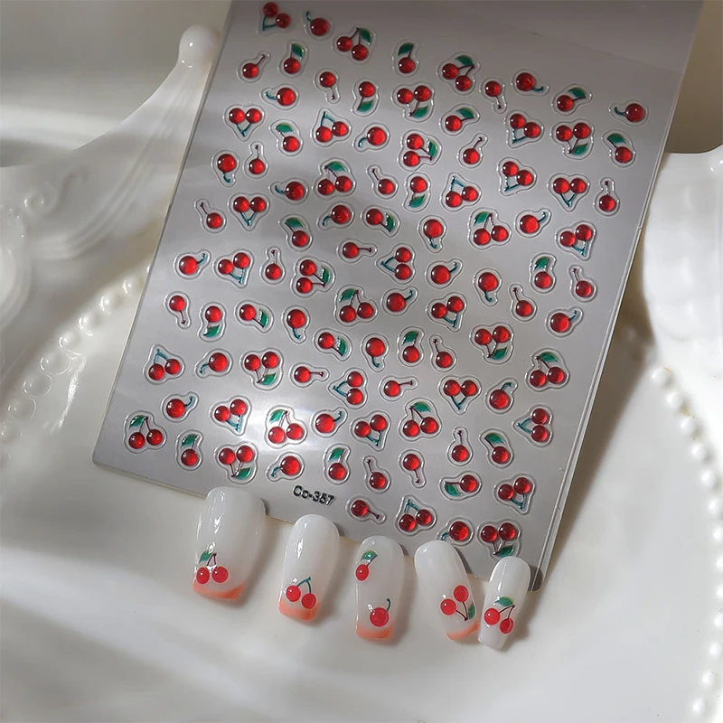 1 Sheet Chic Self Adhesive Manicure Decal Lovely Red Fruit Strawberry Bowknot 5D Nail Art Stickers DIY Accessories thumbnail 3