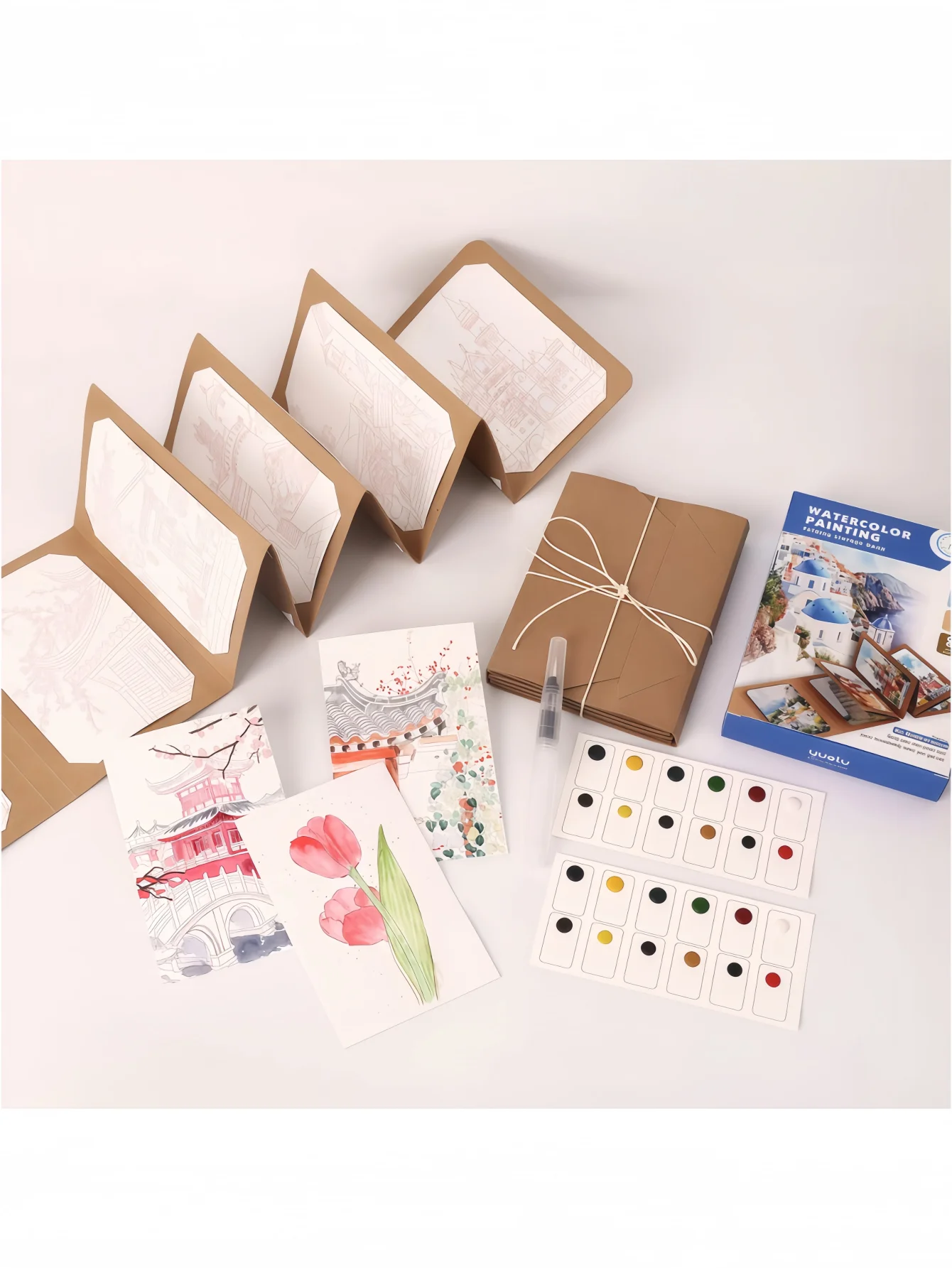 Foldable Watercolor Paint Set with Thick Kraft Paper, 12 Colors Solid Paints, Exquisite Foldable Storage for Watercolor Painting thumbnail 3