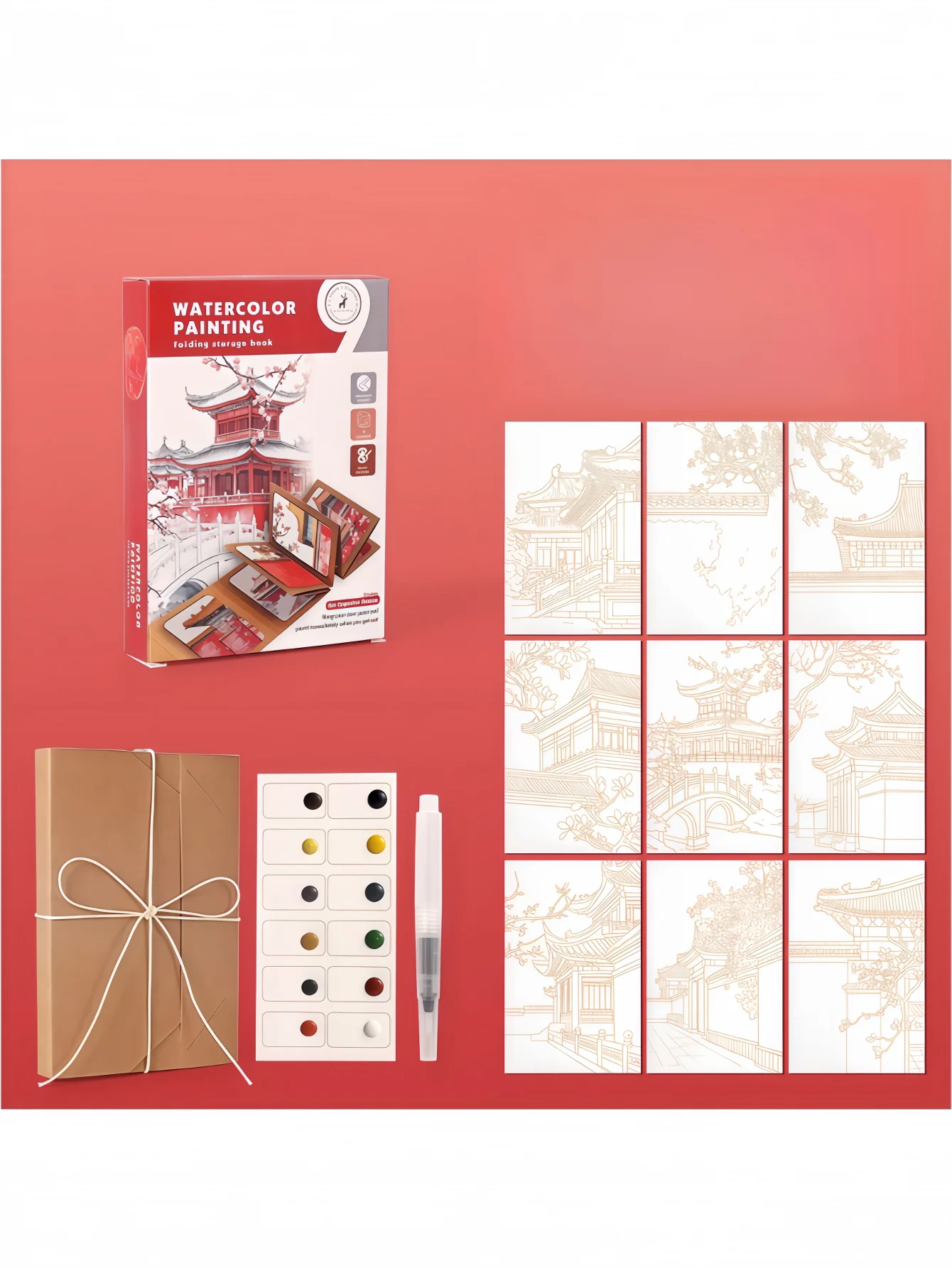 Foldable Watercolor Paint Set with Thick Kraft Paper, 12 Colors Solid Paints, Exquisite Foldable Storage for Watercolor Painting thumbnail 6