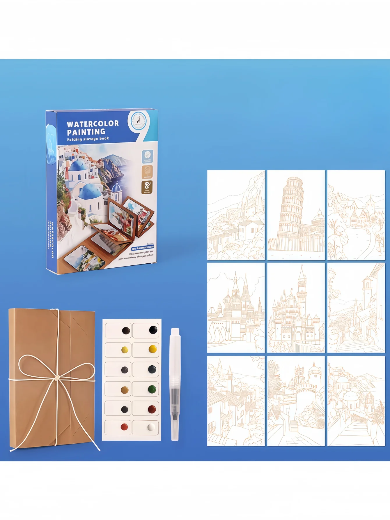 Foldable Watercolor Paint Set with Thick Kraft Paper, 12 Colors Solid Paints, Exquisite Foldable Storage for Watercolor Painting thumbnail 4