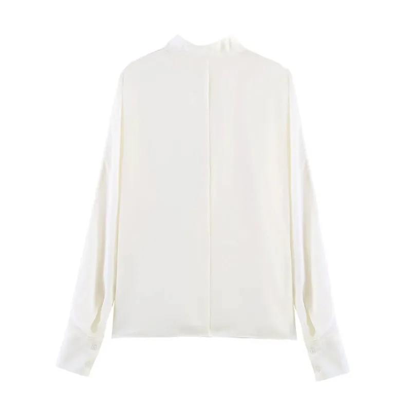 2026 Spring New Women's White Long Sleeve Shirt French Elegant Draped Minimalist Blouse Office Work Commute Tops Lady thumbnail 3