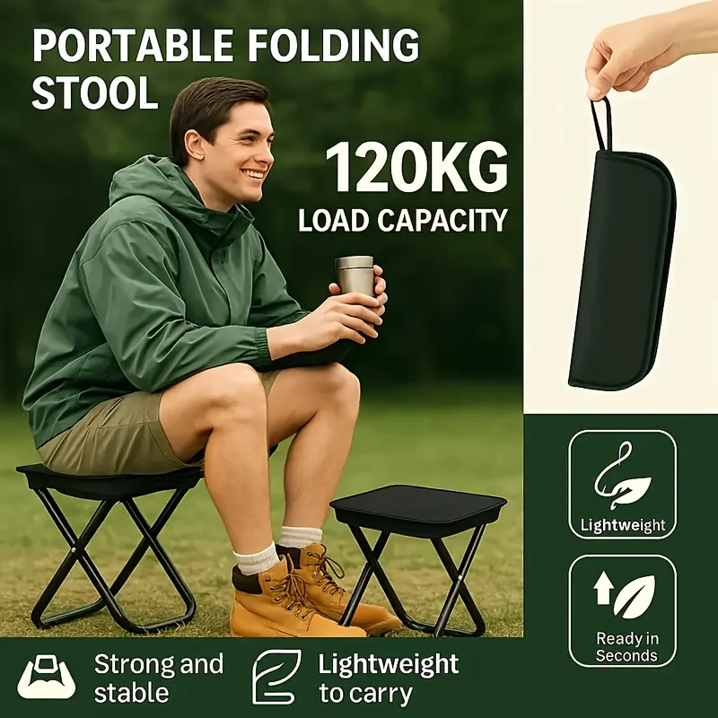 Portable Folding Stool for Camping Picnic Fishing Lightweight Durable Iron Frame Compact thumbnail 3