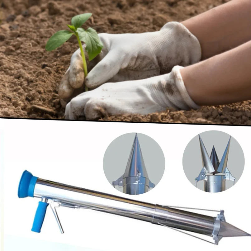 Stainless Steel Manual Seedling Planter Long Handled Bulb Vegetable Planter Tools Agricultural Seeder Sapling Transplant Planter thumbnail 2