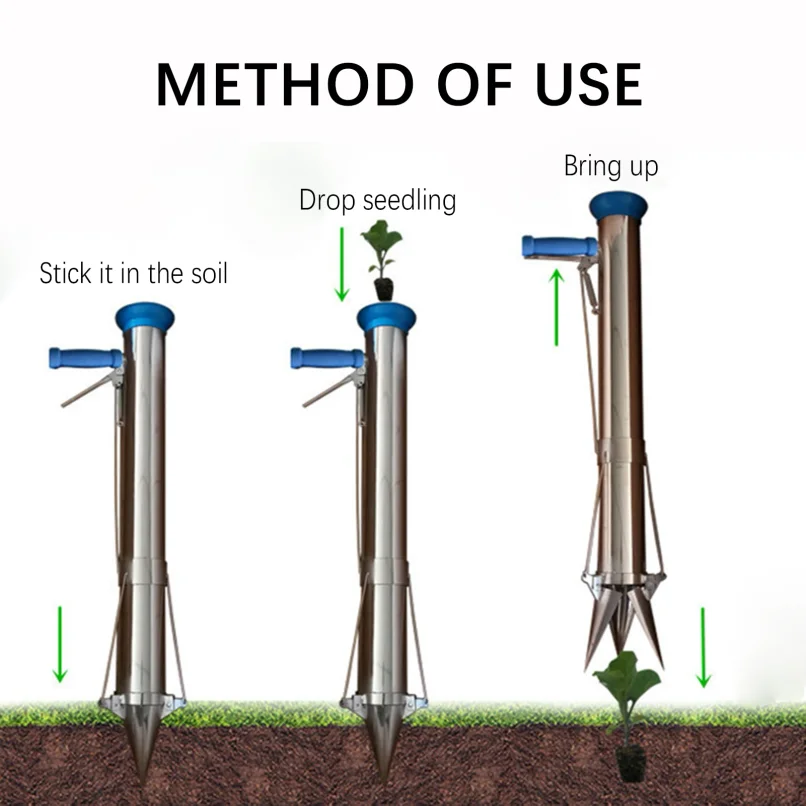 Stainless Steel Manual Seedling Planter Long Handled Bulb Vegetable Planter Tools Agricultural Seeder Sapling Transplant Planter thumbnail 3