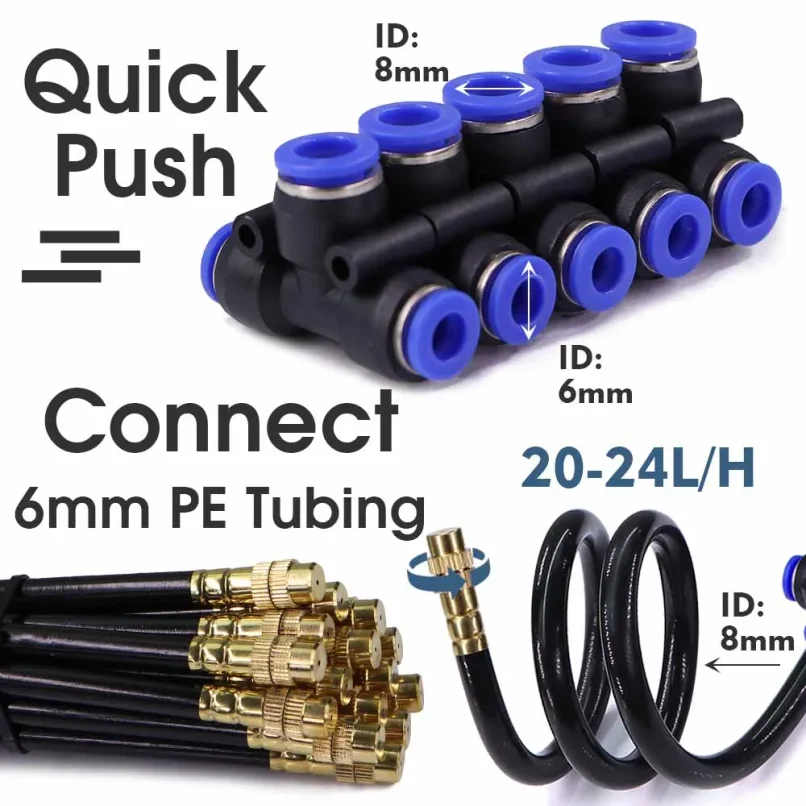 30-5m 1/4" 4/6mm Misting Cooling System 360° Free-bend Adjustable Nozzle Atomizer Sprayer for Outdoor Garden Irrigation Watering thumbnail 2