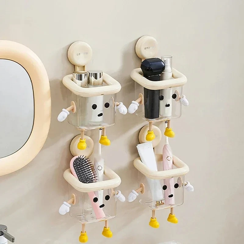 1pc Multifunctional Plastic Storage Rack Multi-Functional No Drilling Storage Box Wall Mounted Durable Bathroom Toothbrush Shelf thumbnail 6