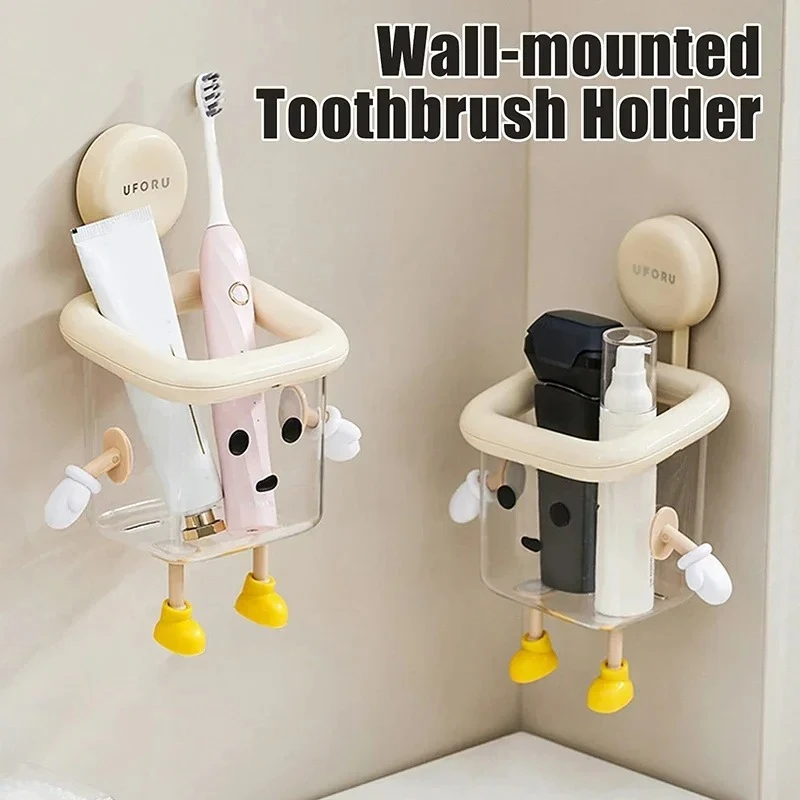 1pc Multifunctional Plastic Storage Rack Multi-Functional No Drilling Storage Box Wall Mounted Durable Bathroom Toothbrush Shelf thumbnail 3