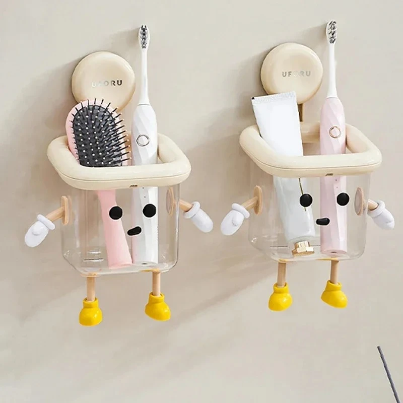 1pc Multifunctional Plastic Storage Rack Multi-Functional No Drilling Storage Box Wall Mounted Durable Bathroom Toothbrush Shelf thumbnail 5
