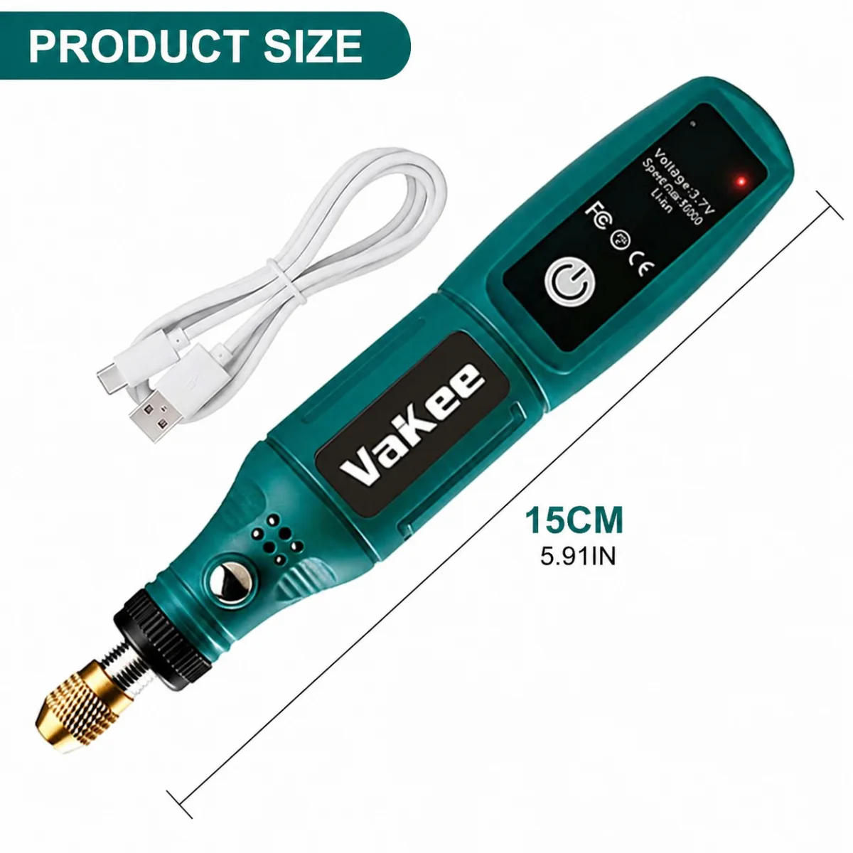 Vakee Mini Cordless Electric Grinder Pen, 3.7V USB Rechargeable Rotary Tool, 16000RPM Portable Precision Tool for Grinding, Poli thumbnail 4