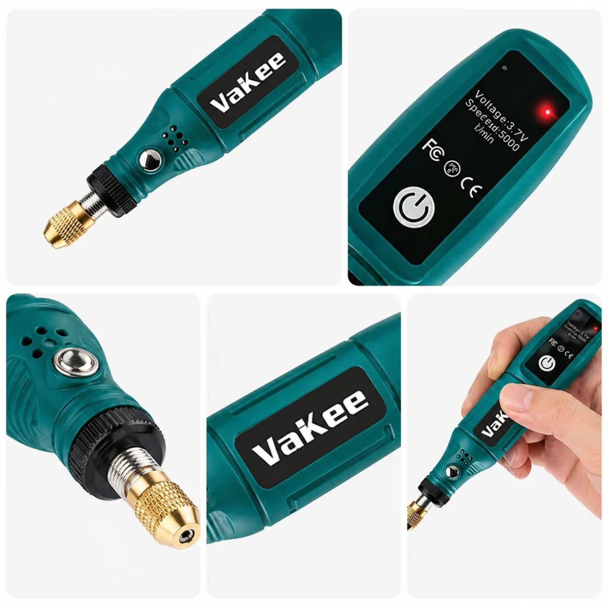 Vakee Mini Cordless Electric Grinder Pen, 3.7V USB Rechargeable Rotary Tool, 16000RPM Portable Precision Tool for Grinding, Poli thumbnail 3