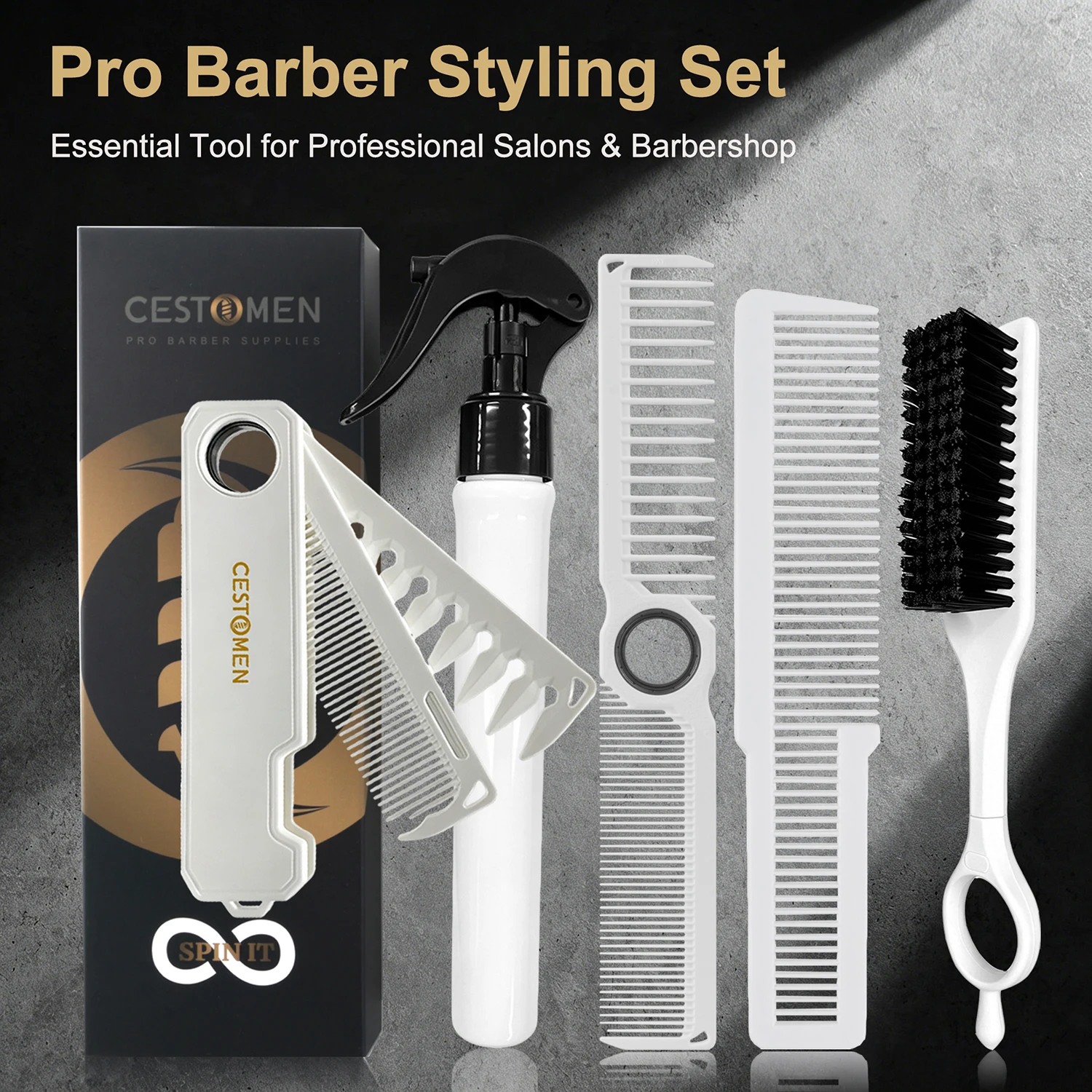 5PCS Professional Salon Barber Haircut Set Include Fine Mist Spray Bottle Antistatic Rotate Hair Comb Broken Hair Cleaning Brush