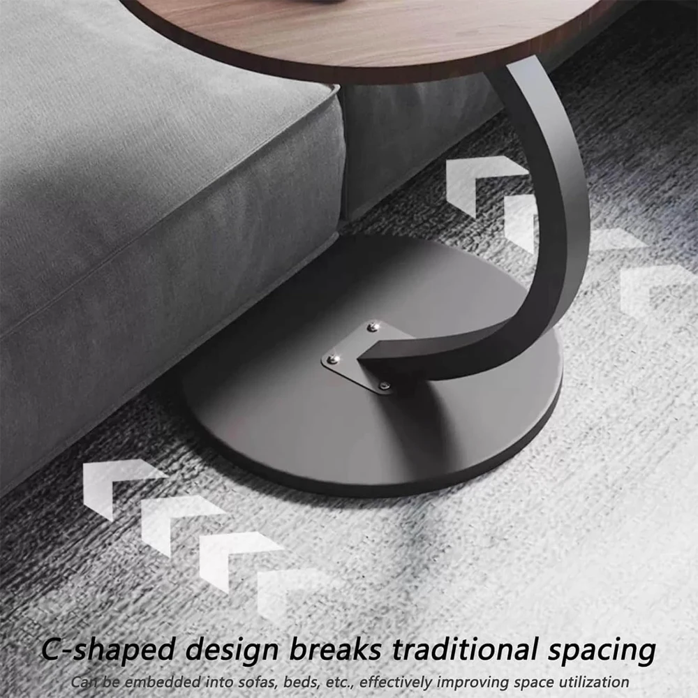 Modern C-Shaped Sofa Side Table & Coffee Table - Compact 60Cm Height, Durable Wood & Iron Construction, 3 Colors thumbnail 4
