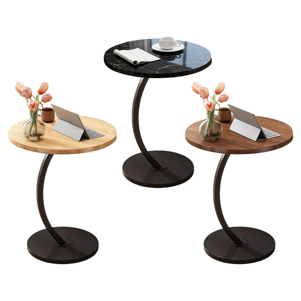 Modern C-Shaped Sofa Side Table & Coffee Table - Compact 60Cm Height, Durable Wood & Iron Construction, 3 Colors thumbnail 2