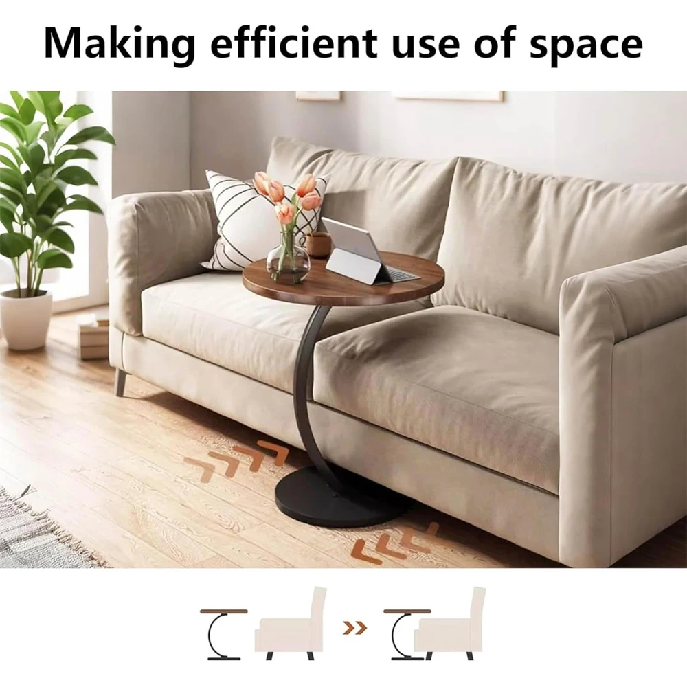 Modern C-Shaped Sofa Side Table & Coffee Table - Compact 60Cm Height, Durable Wood & Iron Construction, 3 Colors thumbnail 5