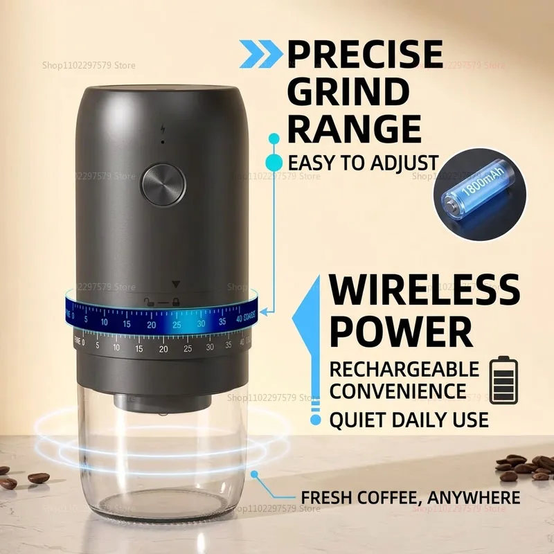 Rechargeable Electric Coffee Grinder 40 Grind Settings 1800mAh Battery Portable Travel Coffee Bean Grinder for Home thumbnail 5
