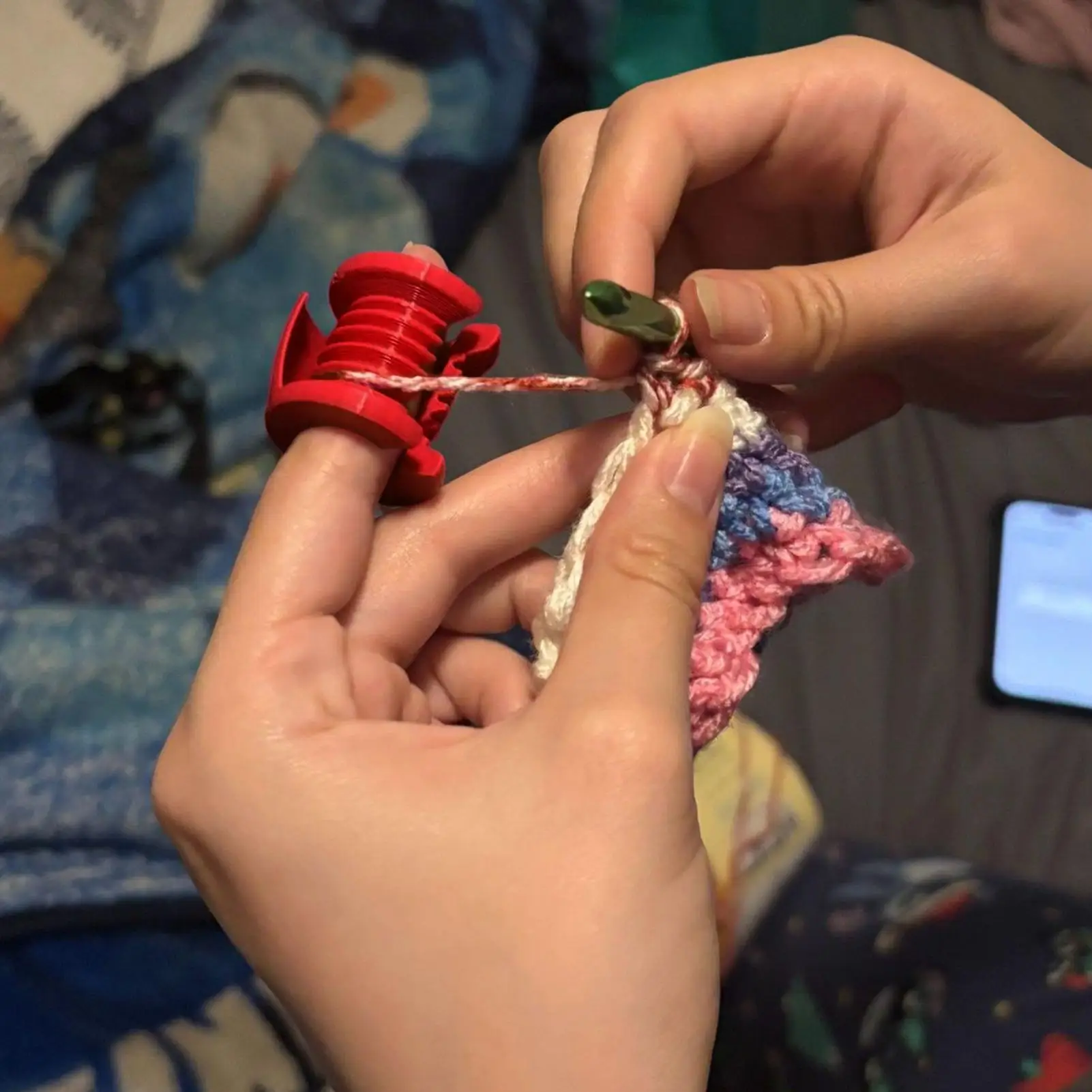 3D Printing Finger Yarn Guide Tool Crochet Finger Protection Cover Knitting Crafts Crochet Tension Ring Yar For Handmade Weaving thumbnail 3