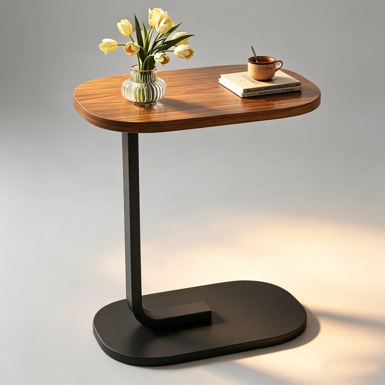 C-Shaped Compact Sofa Side Table End Coffee Laptop Table for Living Room Bedroom Modern Storage Organizer