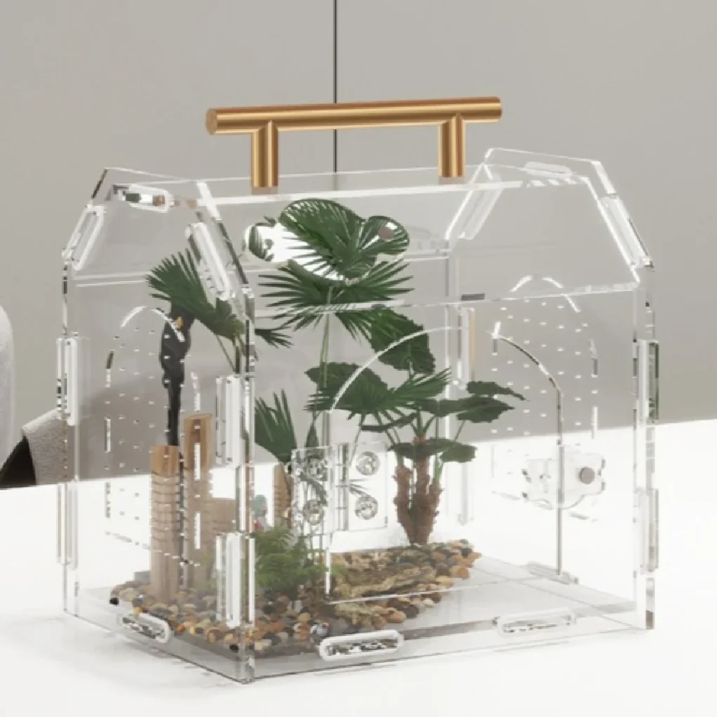Reptile Terrarium Acrylic Portable Portable Small Reptile Breeding Box Spider Tortoise Snail Terrarium Reptiles Pet House Cage