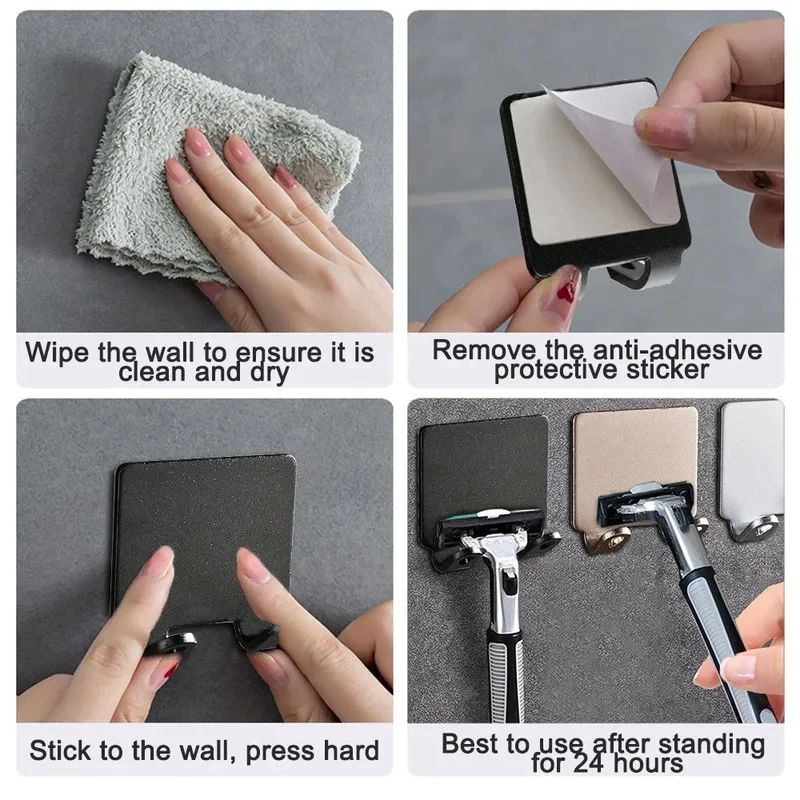 1/2/3/4pcs Wall Mounted Razor Holder Stainless Steel Bathroom Organizer With Hooks For Shaving Accessories Rustproof Durable thumbnail 3