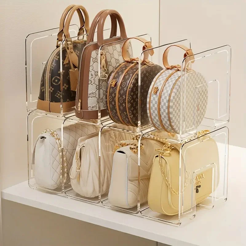 2pcs Transparent plastic bag storage partition for handbag wallet closet and retail display organizer