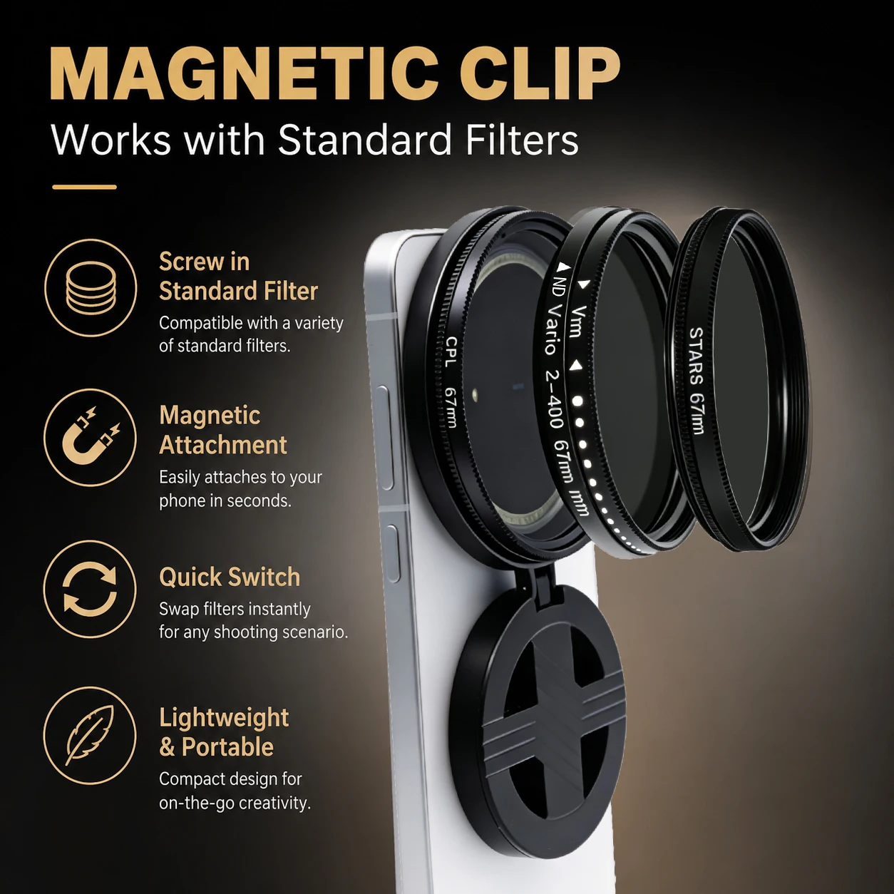 Magnetic Phone ND Filter Kit 52mm 67mm Adjustable ND2-400 Camera Lens Clip for iPhone Android Smartphone Vlog Photography Access thumbnail 4
