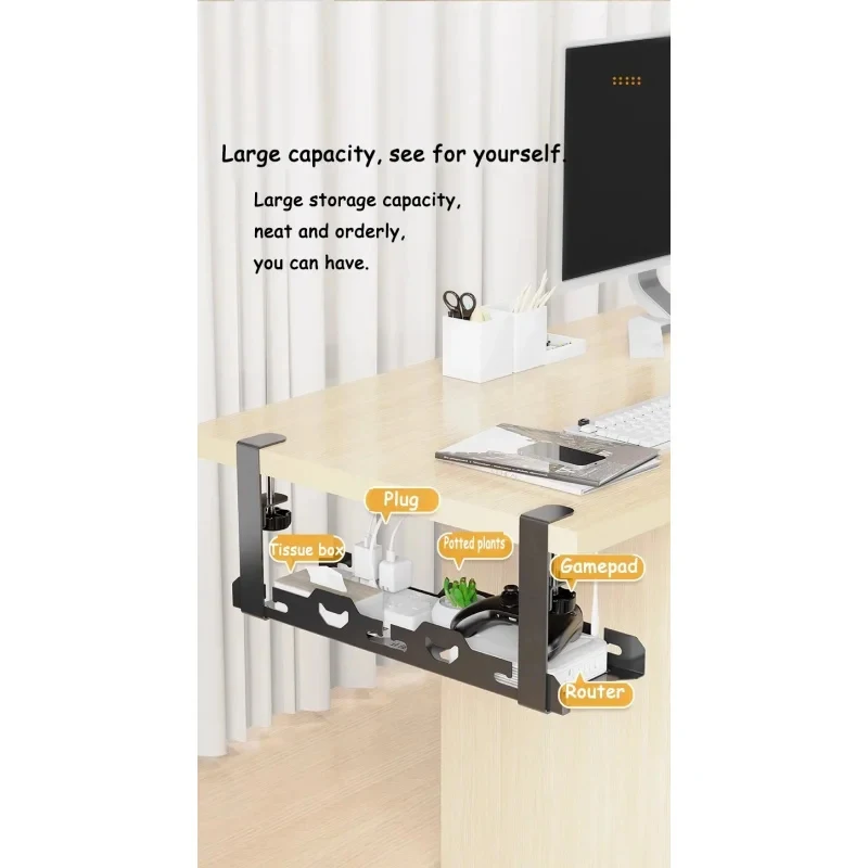 Metal Telescopic Under Desk Cable Management Tray, No Punching Design, Sturdy Wire Organizer Rack for Home Office Wire Storage thumbnail 4