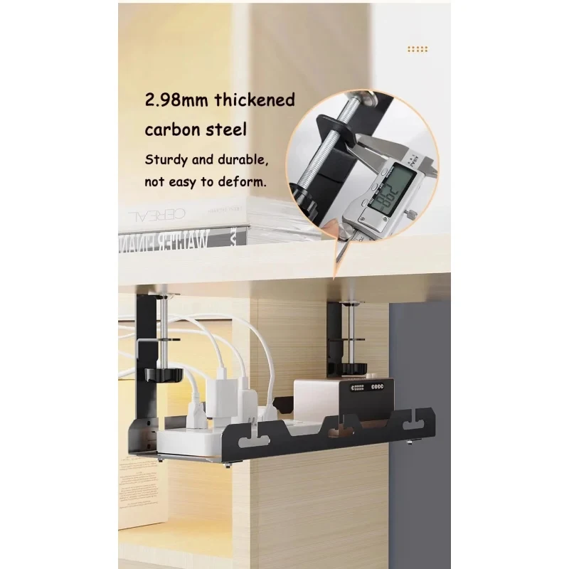 Metal Telescopic Under Desk Cable Management Tray, No Punching Design, Sturdy Wire Organizer Rack for Home Office Wire Storage thumbnail 6