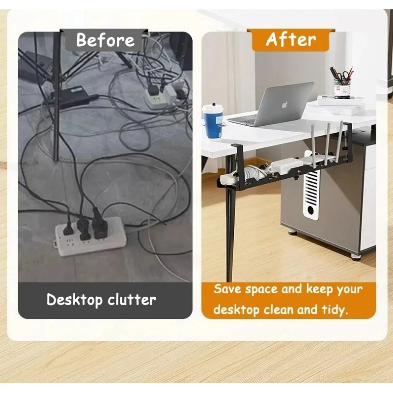Metal Telescopic Under Desk Cable Management Tray, No Punching Design, Sturdy Wire Organizer Rack for Home Office Wire Storage thumbnail 5