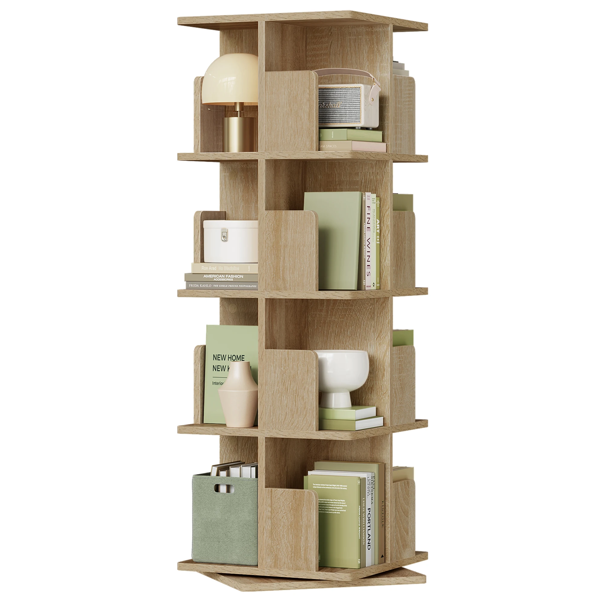 4 Levels Rotating Bookcase Standing Shelf Room Divider for Living Room Bedroom Office Space Saving Decorative Shelf for Books CD thumbnail 2