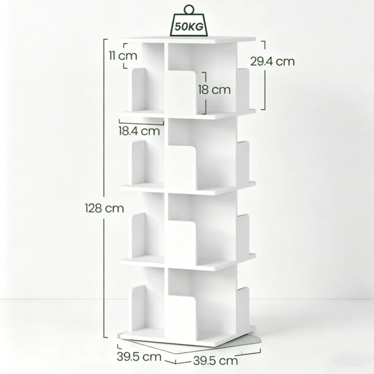 4 Levels Rotating Bookcase Standing Shelf Room Divider for Living Room Bedroom Office Space Saving Decorative Shelf for Books CD thumbnail 6