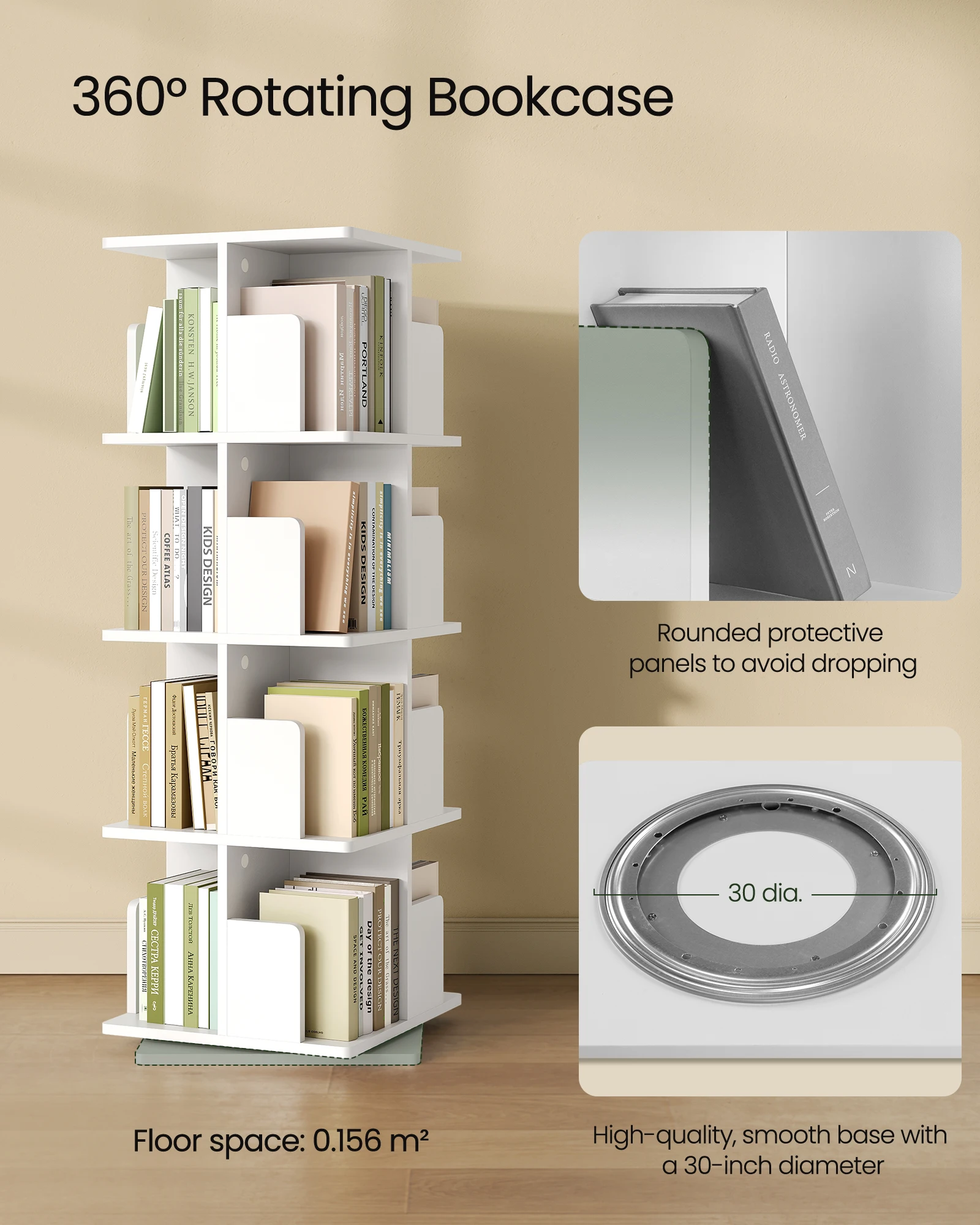 4 Levels Rotating Bookcase Standing Shelf Room Divider for Living Room Bedroom Office Space Saving Decorative Shelf for Books CD thumbnail 3