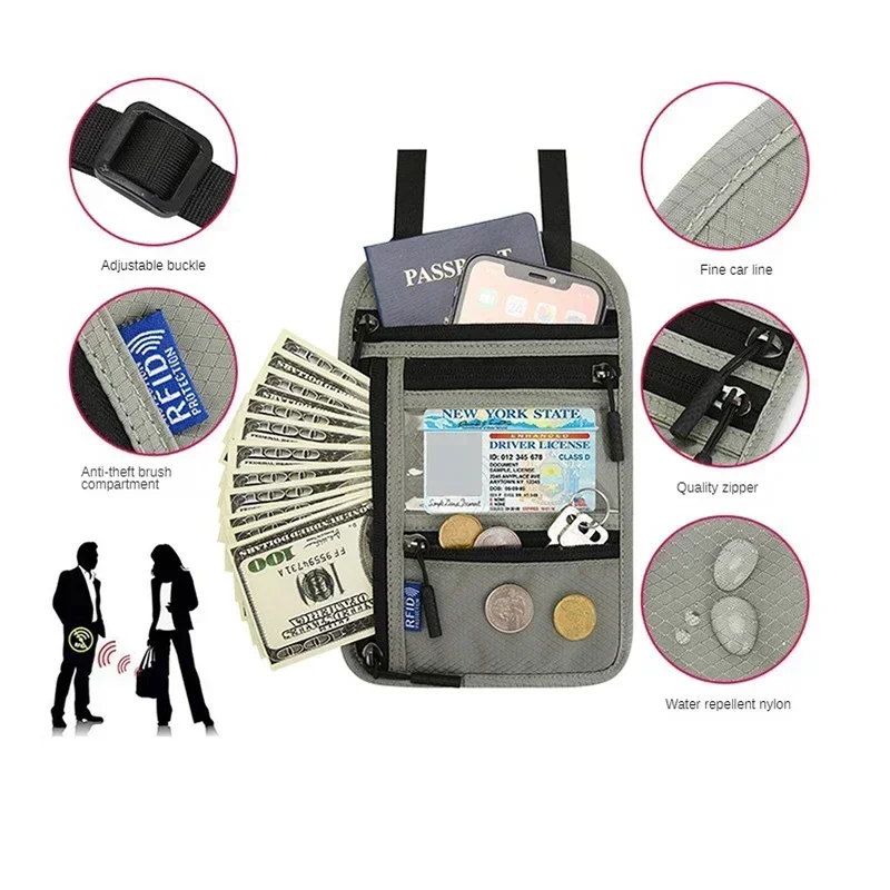RFID Blocking Passport Wallet Holder Family Travel Phone Neck Pouch with Strap Zipper Id Bank Credit Cardholder Slim Wallets thumbnail 4