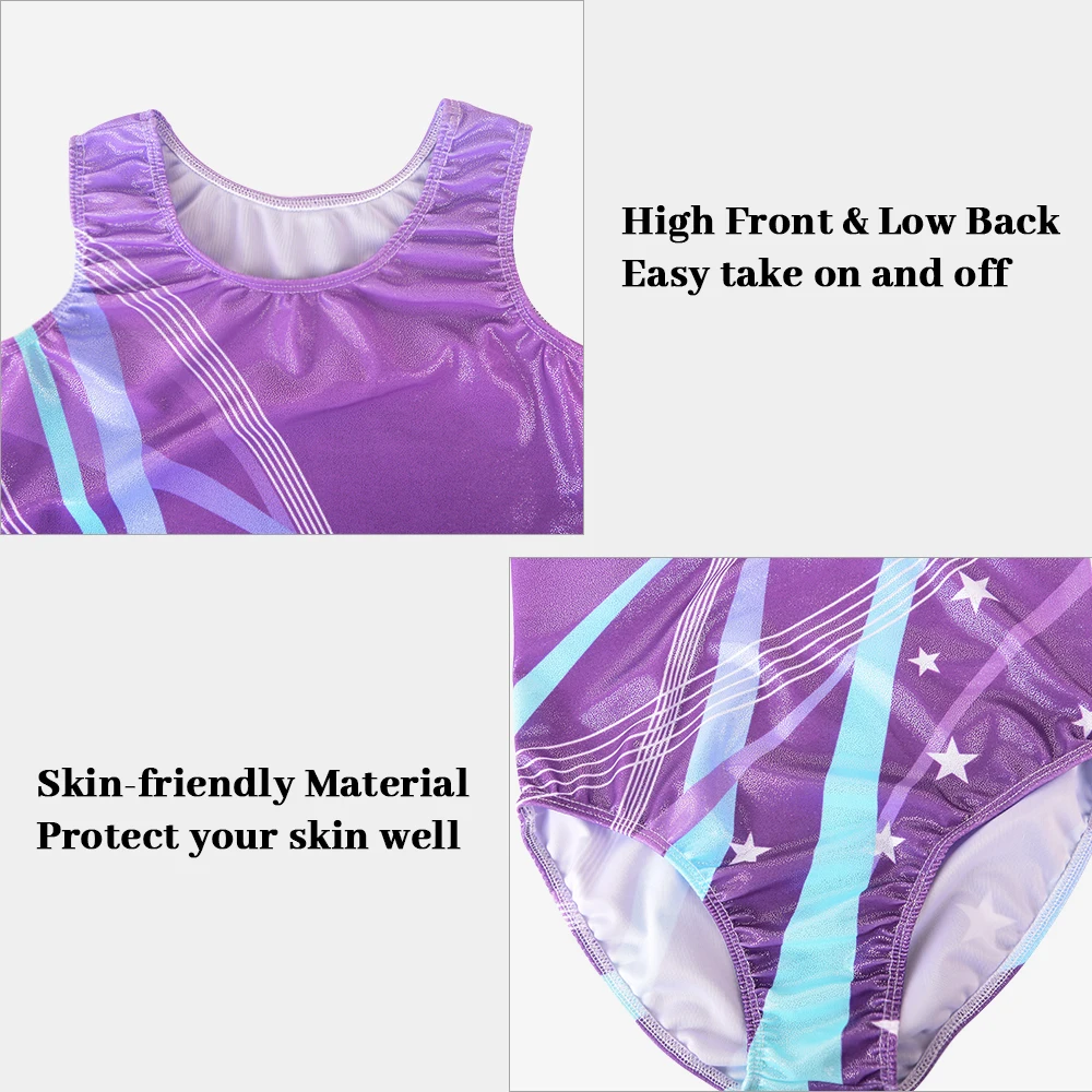 Girls Gymnastics Leotards Kids Shiny Sleeveless Athletic Tumbling Tank Unitard 4 Piece with shorts and headband thumbnail 5