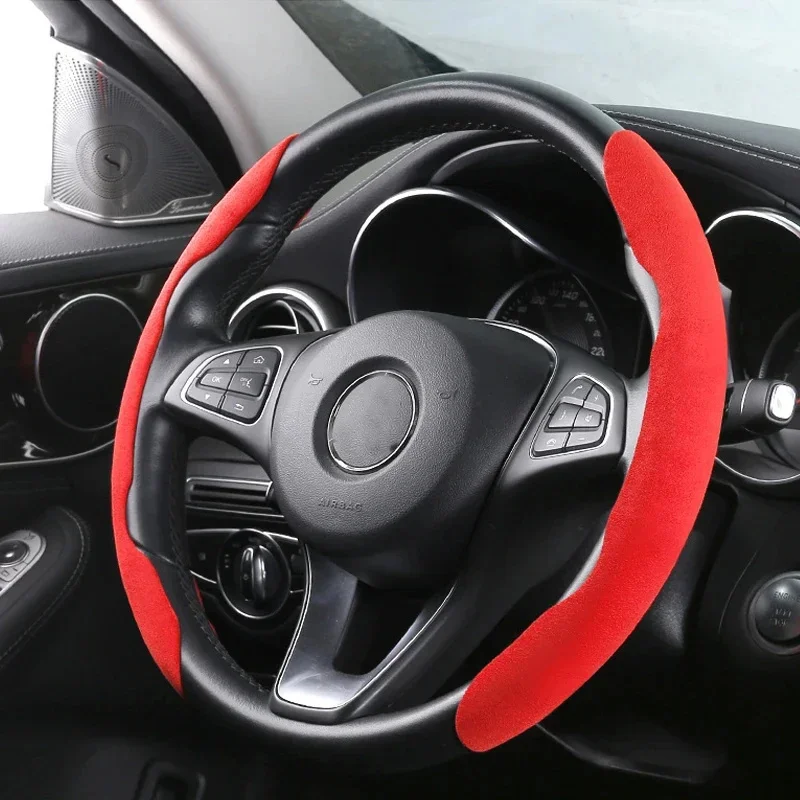 1pcs Suede Universal 38CM Car Steering Wheel Booster Cover Non-Slip Auto Interior Steer Protector Decoration Accessories-Brown