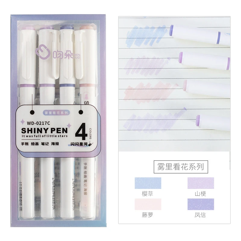 4 Colors Star Glitter Highlighters Shiny Scrapbook Doodle Pen Notebook Highlight Markers Pencil For School Stationery Supplies thumbnail 4