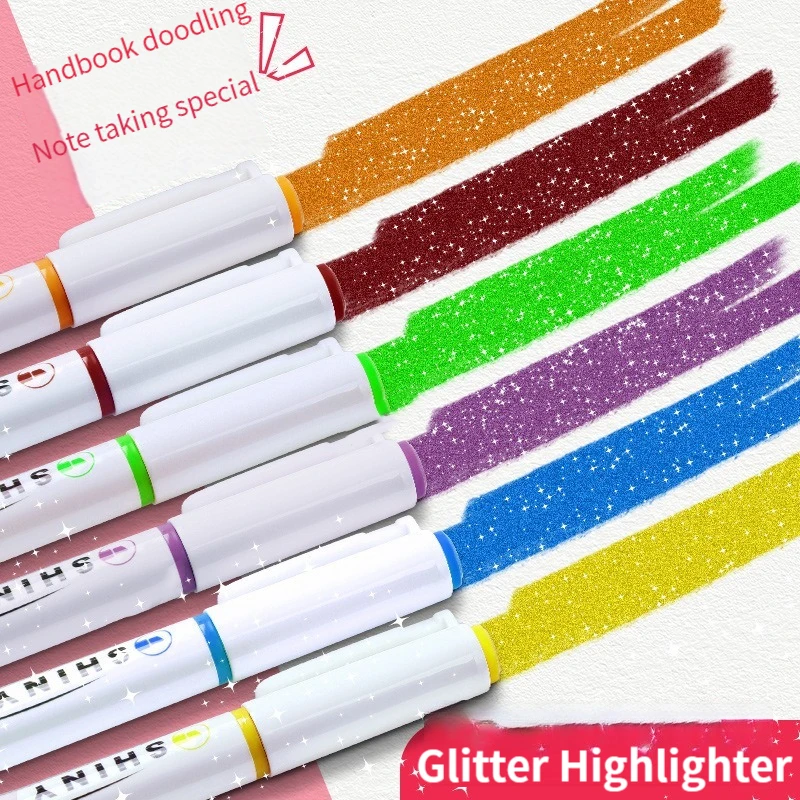 4 Colors Star Glitter Highlighters Shiny Scrapbook Doodle Pen Notebook Highlight Markers Pencil For School Stationery Supplies thumbnail 2